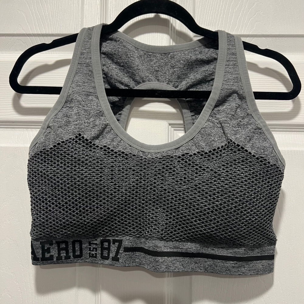 Aeropostale Womens 3X Gray Space Dye Mesh Keyhole Racerback Sports Bra SA7127X